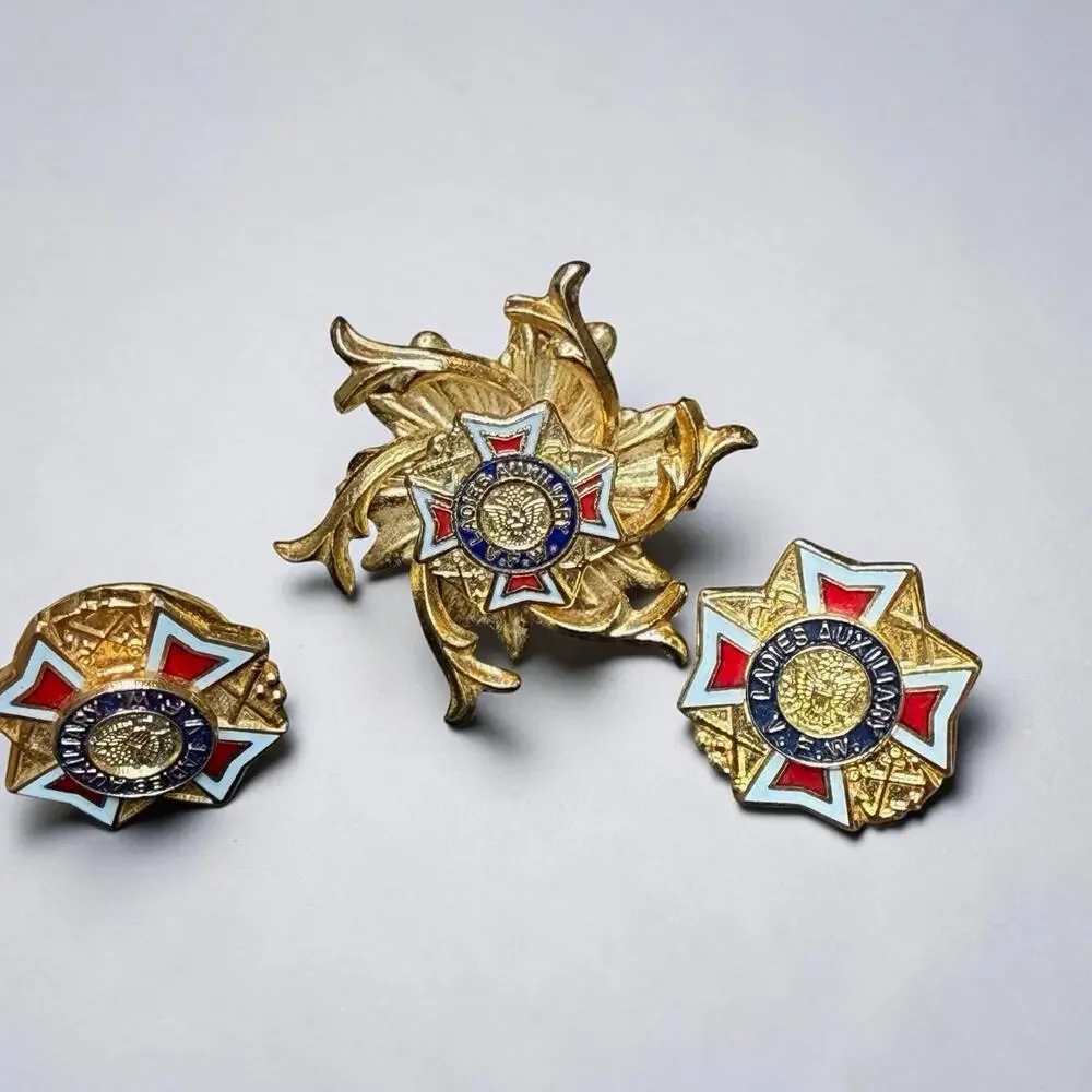 Vintage Ladies Auxiliary VFW Pin Lot of 3, Brooch Pin Lapel Pin